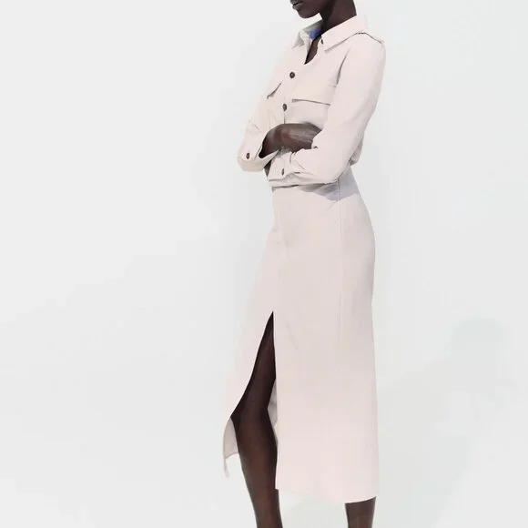 Zara DRAPED WAIST MIDI DRESS - Picture 5 of 9